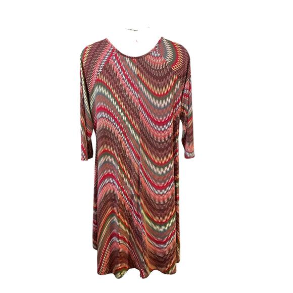 Avenue Plus Size 22/24 High-Low Jersey Knit Dress‎ – Red & Olive Zigzag Print - Picture 2 of 11